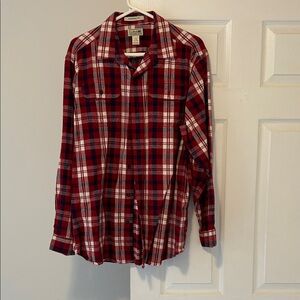 L.L. Bean Men's Red and White Plaid Flannel Shirt